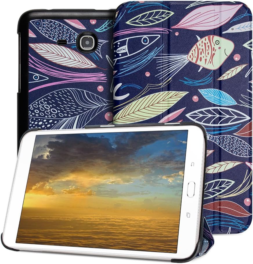Samsung Galaxy Tab 3 Lite Case- Leafbook Samsung GalaxyTab E Case Ultra Slim Stand Case for Samsung Galaxy Tab E Lite 7.0 & Tab 3 Lite 7.0 Tablet SM-T110 / SM-T111 SM-T113 7-Inch Tablet, Fish