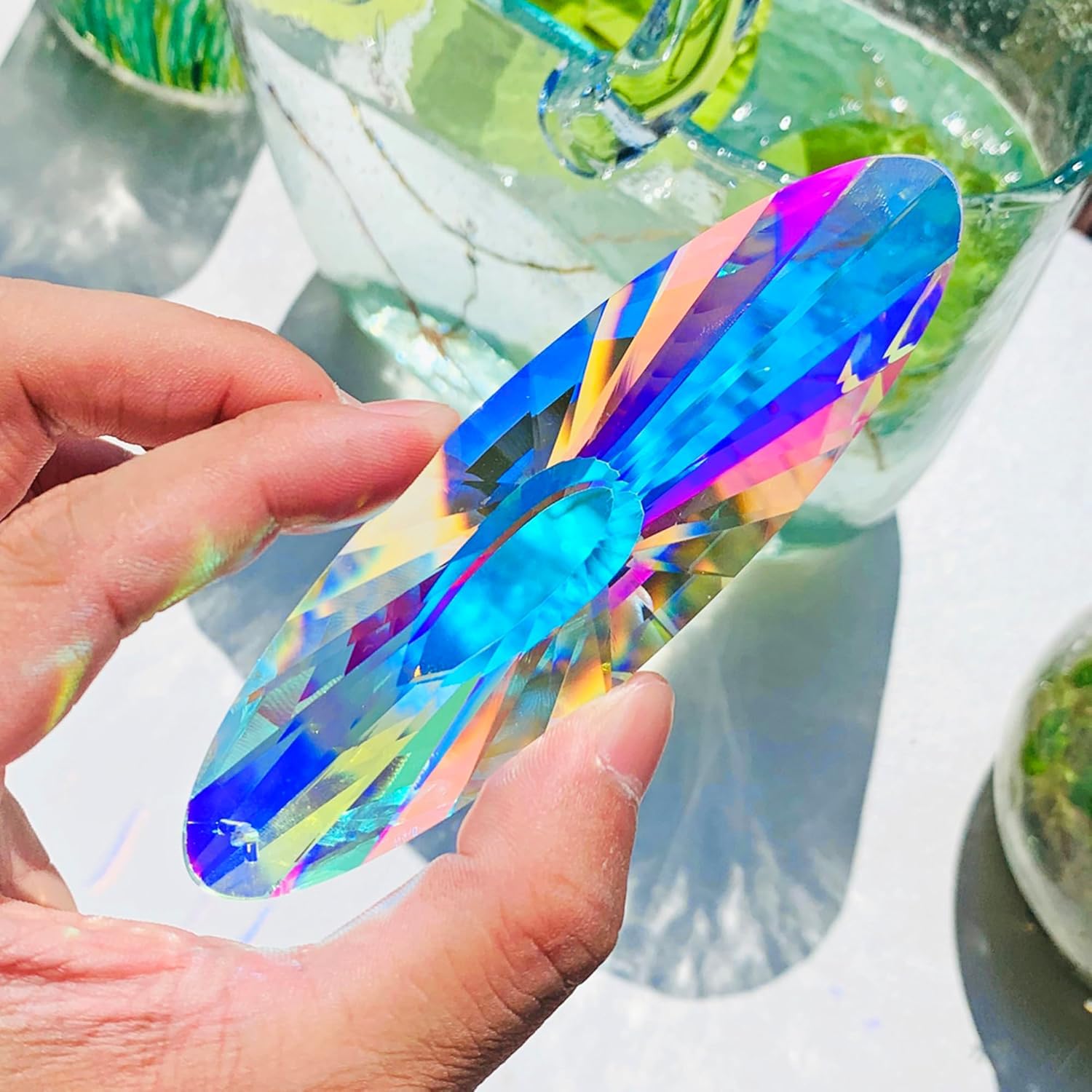 Photo 1 of 4.7" Large Crystal Sun Catcher Prisms, AB Colored Hanging Sun Catchers with Glass Prism, Rainbow Maker for Windows, Room, Garden Fantasy Aesthetic Home Decor