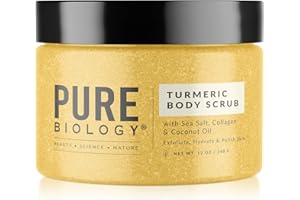 PURE BIOLOGY Exfoliating Body Scrub for Men and Women | Turmeric Scrub and Sea Salt Scrub Body Exfoliator with Collagen and Coconut Oil | Hydrating Face Scrub Foot Scrub and Dead Skin Remover for Body Care