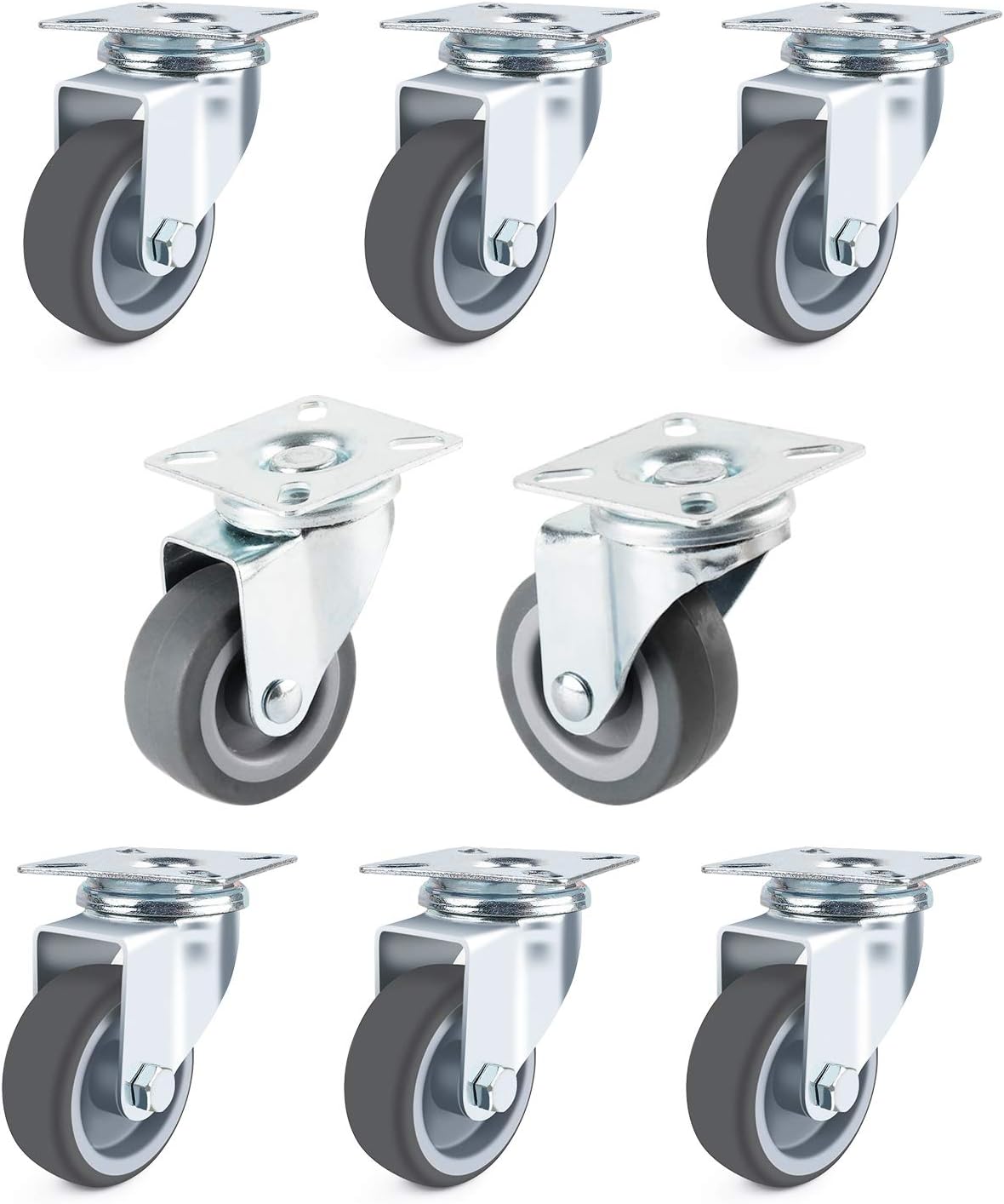 Forever Speed Transportrollen Möbelrollen 50mm Lenkrollen Schwerlastrollen Apparaterollen lenkrollen für Möbel 40 kg Pro Rolle Polypropylen Stahlblech,Möbelrollen Klein Verzinkt Hellgrau (8 pcs)