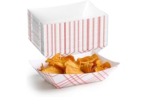 ECOLipak 100 Pack 2lb Paper Food Tray Red, Disposable Paper Food Boats, Food Holder Trays, Serving Boats for Taco Snack Nacho Hot Dog