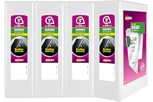 Avery 3 Ring Binder 3 Inch Slant Rings Durable View, White Binder for Home, Office, or School Use, 4 Pack (17030)