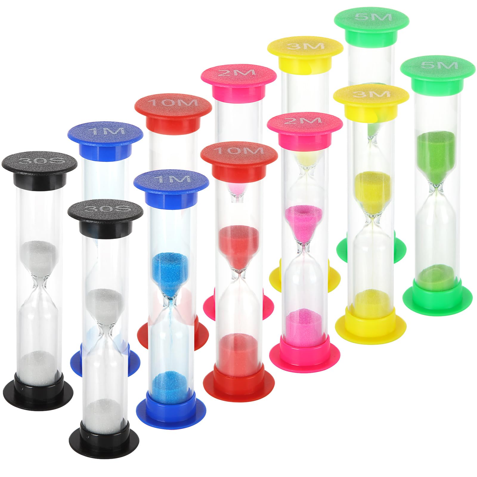 12 pcs Hourglass Set Hourglass Timer Coloured Hourglass Set 30 S 1 min 2 min 3 min 5 min 10 min for teeth cleaning school kitchen home decoration game props