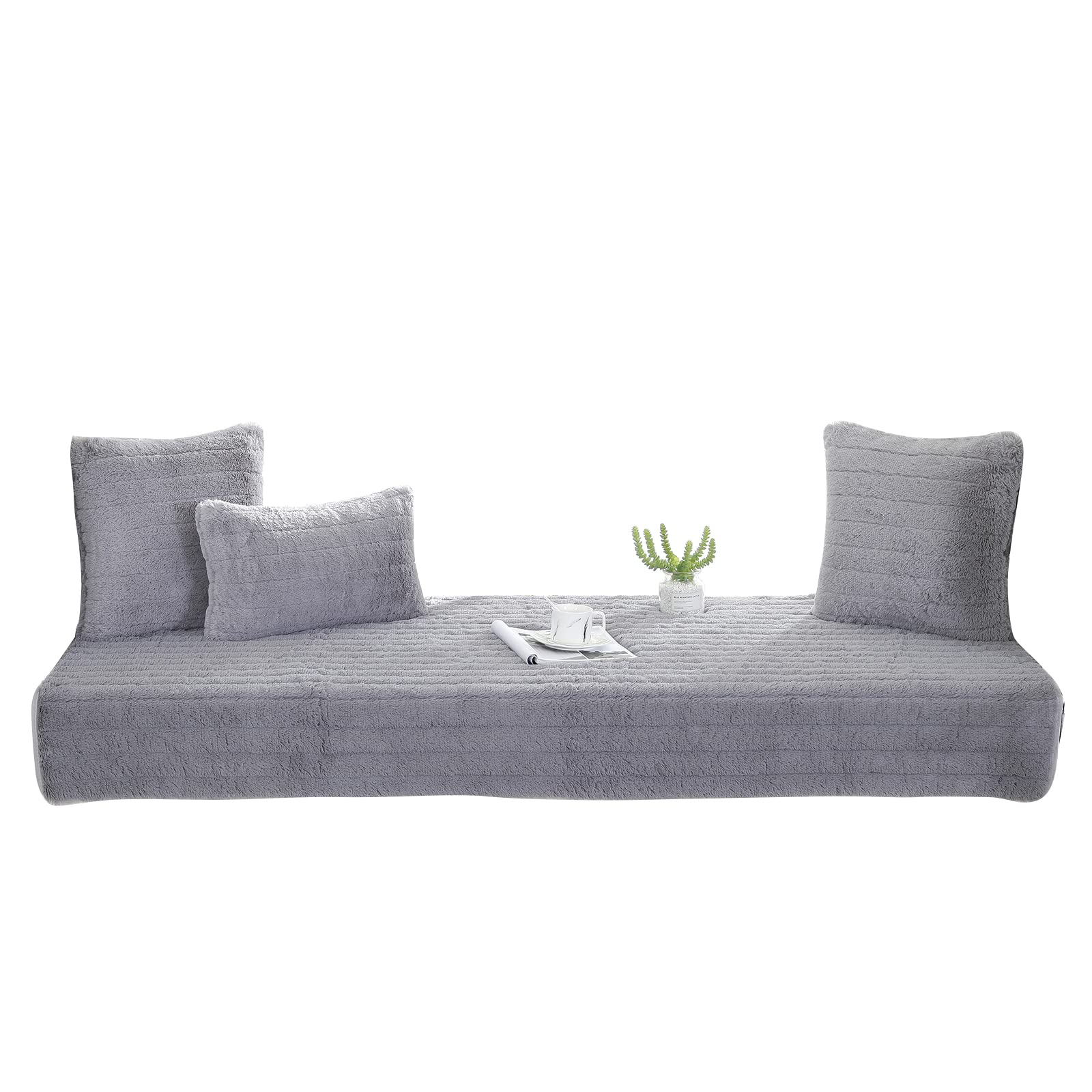 VanderHOME Padded and Thickened Soft and Fluffy Windowsill Seat Cushion Indoor Decoration Non-slip Bench/Tatami/Bedroom Living Room Windowsill Cushion 70 * 150cm-Grey-seat cover(1 PC)