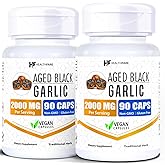Healthfare Aged Black Garlic Supplement Pills | 2000mg Equivalent | 2 Bottles, 180 Vegan Capsules | Fermented Odorless Garlic Extract | Non-GMO, Gluten-Free | Made in USA