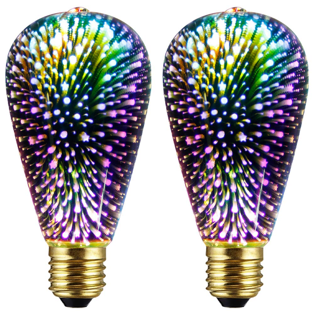 Photo 1 of 2 Pack Infinity 3D Fireworks Effect ST19 LED Light Bulb - 3W 120V Fairy Multicolor Disco Party Light, Stain Glass Colorful Bulb