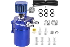 muge racing Universal Oil Catch Can Tank Kit Polish Baffled Reservoir with Breather Filter with 3/8" Fuel Line, Aluminum, Blue, 400ml