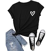 SweatyRocks Women's Short Sleeve Heart Print Tops Summer Casual Trendy T Shirts Cute Graphic Tees
