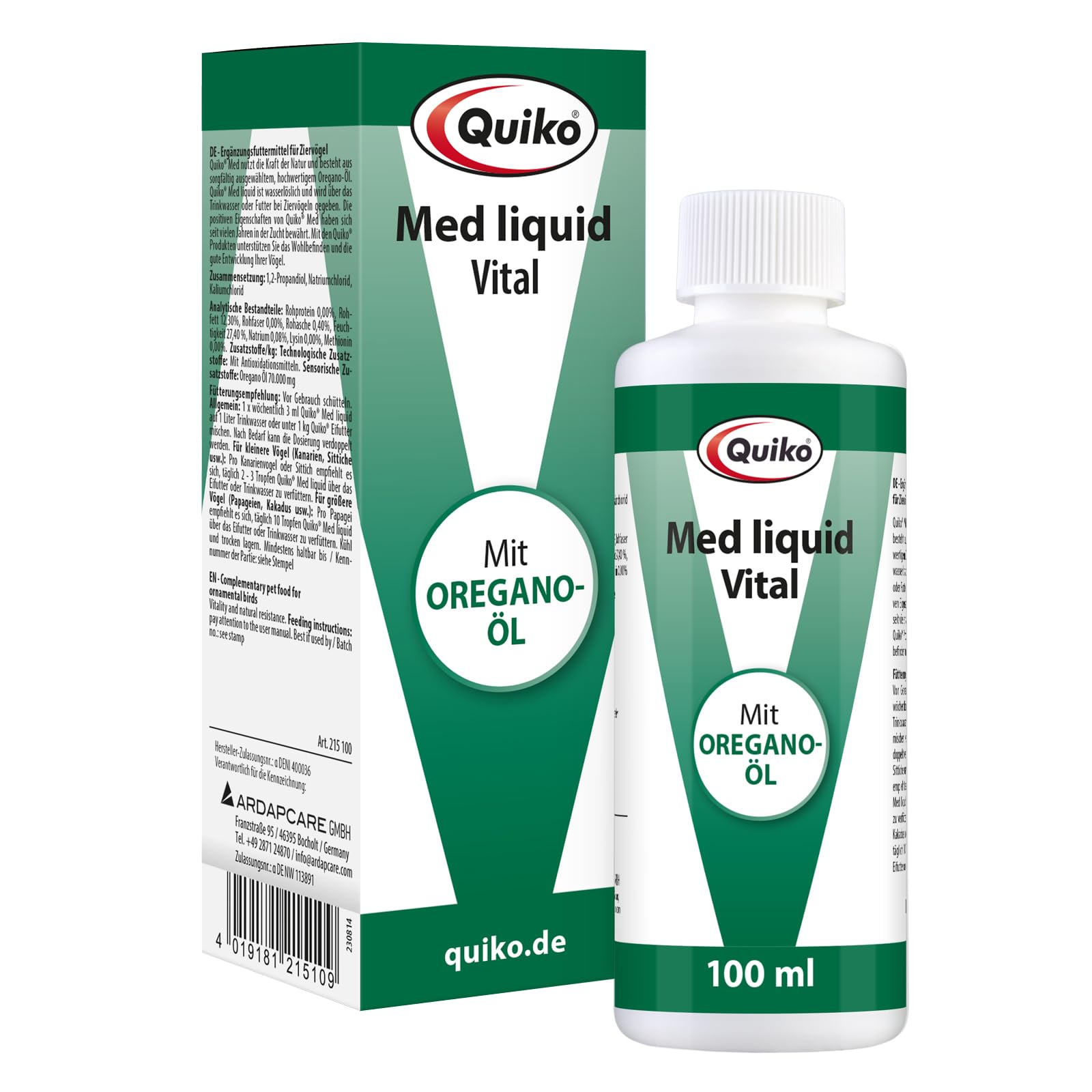 Quiko Med Liquid 100 ml - Specially extracted oregano for pet birds and racing pigeons - optimal nutrition to strengthen the immune system