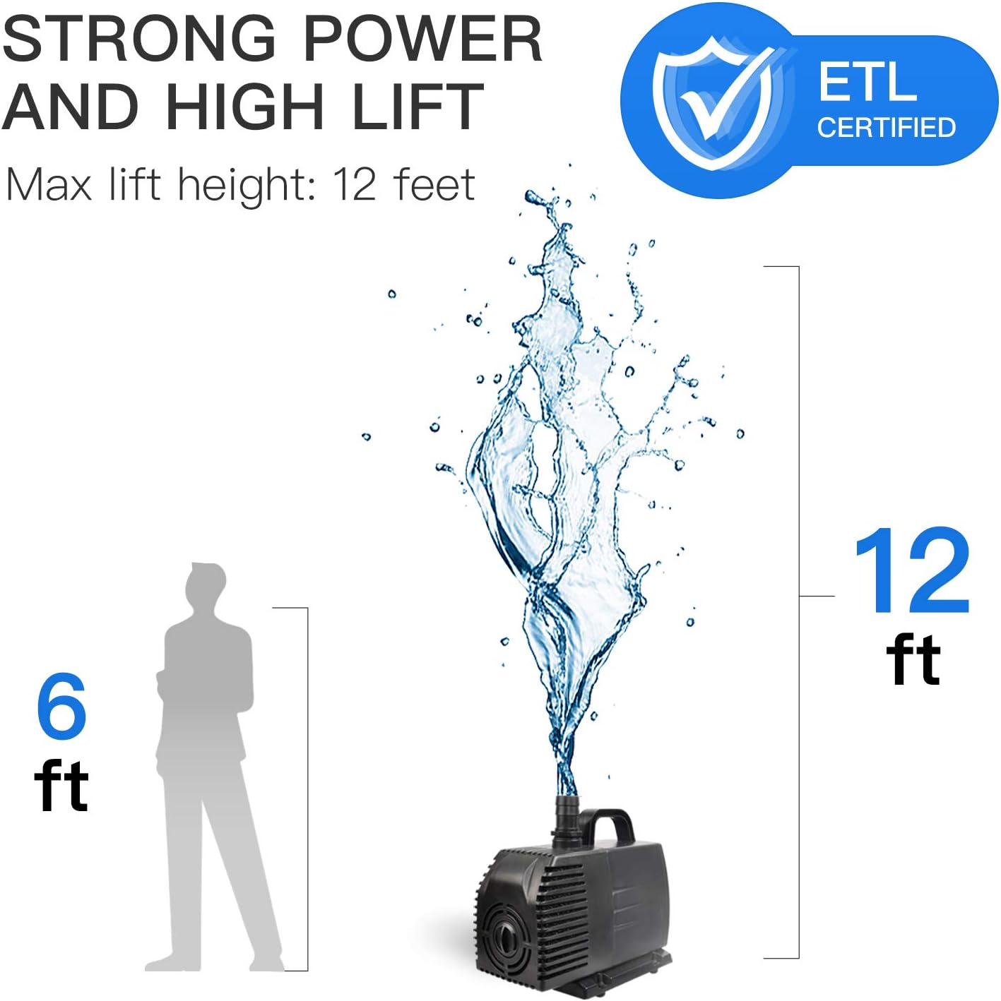 Simple Deluxe 1056 GPH Submersible Pump with 15' Cord, Water Pump for Fish Tank, Hydroponics, Aquaponics, Fountains, Ponds, Statuary, Aquariums & Inline : Home Improvement