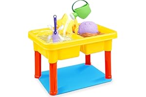 SMILESSKIDDO Kids Sand and Water Table for Toddlers - 2 in 1 Activity Sensory bin watertable with Lid, Sand Beach Toys for Boys Age 1-3 3-5 4-8 Year Old