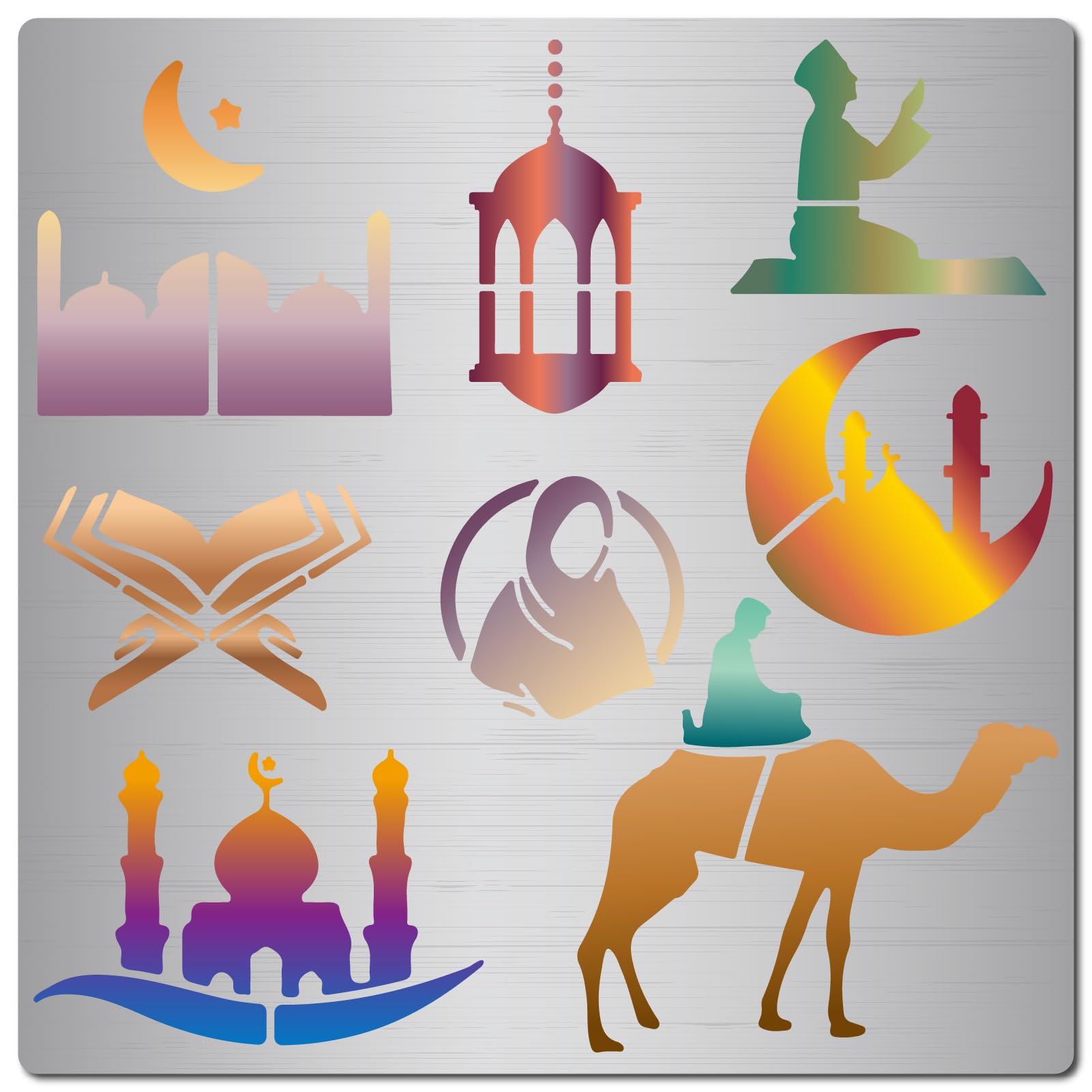 GORGECRAFT Eid Mubarak Stencil Ramadan Mosques Moon Lantern Stainless Steel Metal Drawing Template for Painting on Wood Burning Wall Fabric Scrapbooking Engraving Pyrography Embossing Home Decor