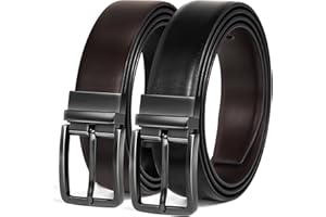 DENGFENGZHE Men's Belt Reversible Belt Men 1 Piece - 1 3/8" Leather Dress Belt - Trim to Fit for Elegant Style