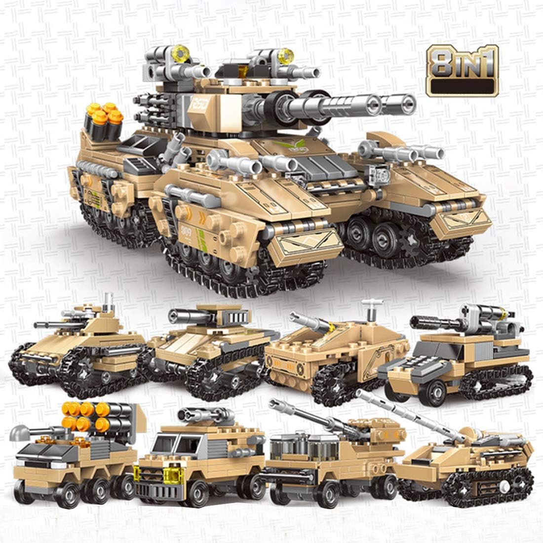 GODNECE Model Tanks to Build, 1048Pcs 8-in-1 Emperor Tank Military Building Block Military Tank Gifts for Children Kids Adults, Compatible with All Major Brands