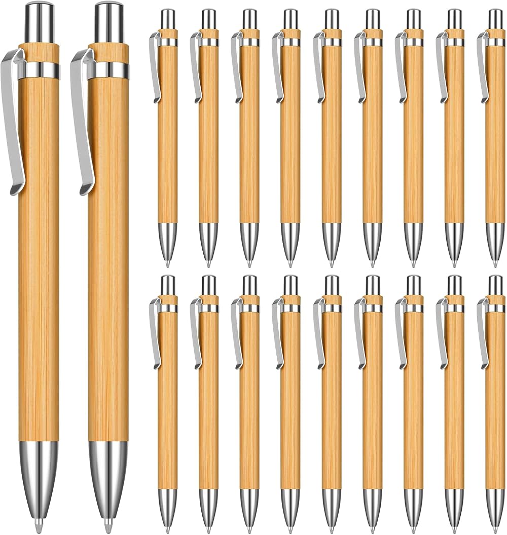 OSDUE Bamboo Ballpoint Pens 20 Pcs Retractable 1.0mm Black Ink Gift Set
