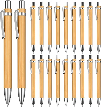OSDUE Bamboo Ballpoint Pens 20 Pcs Retractable 1.0mm Black Ink Gift Set