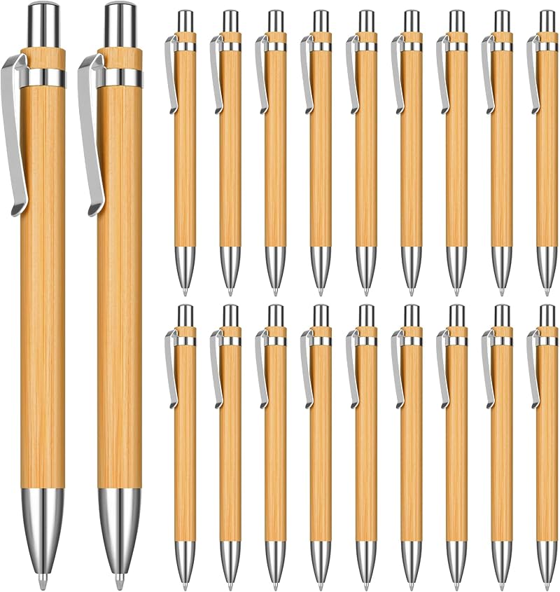 OSDUE Bamboo Ballpoint Pens 20 Pcs Retractable 1.0mm Black Ink Gift Set