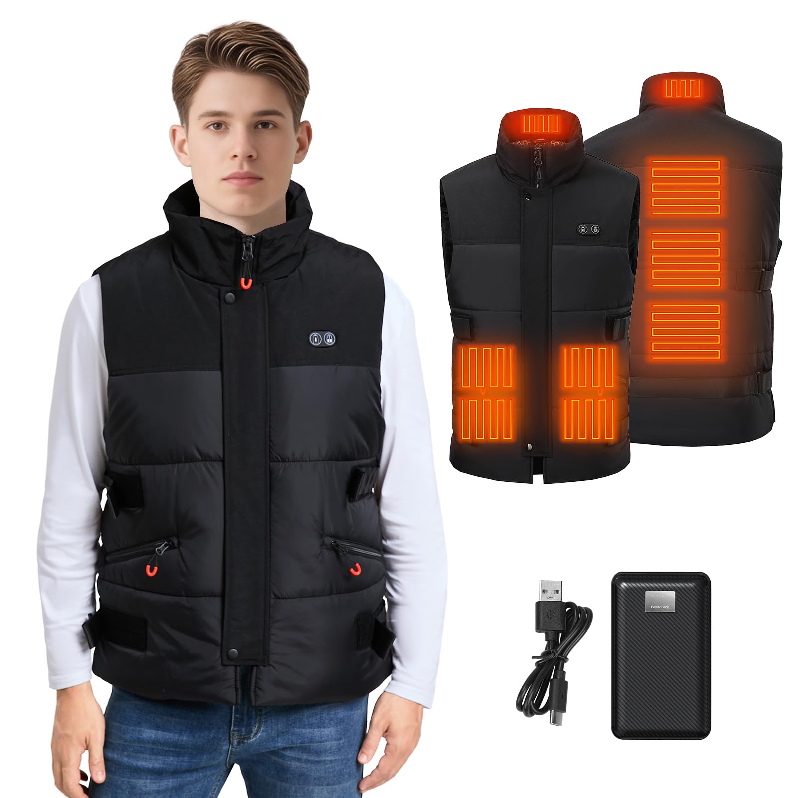 CHANGEOWN Mens Heated Vest with 16000mAh Battery, 8 Heat Zones, Size Adjustable Electric Heating Vest for Men(M-3XL)