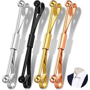 4 PCS Collar Pins for Men, 2.36 * 0.35 Inch Collar Bar for Men | with Secure Hold, Rust-Resistant, Silver, Gold, Gunmetal, Ro