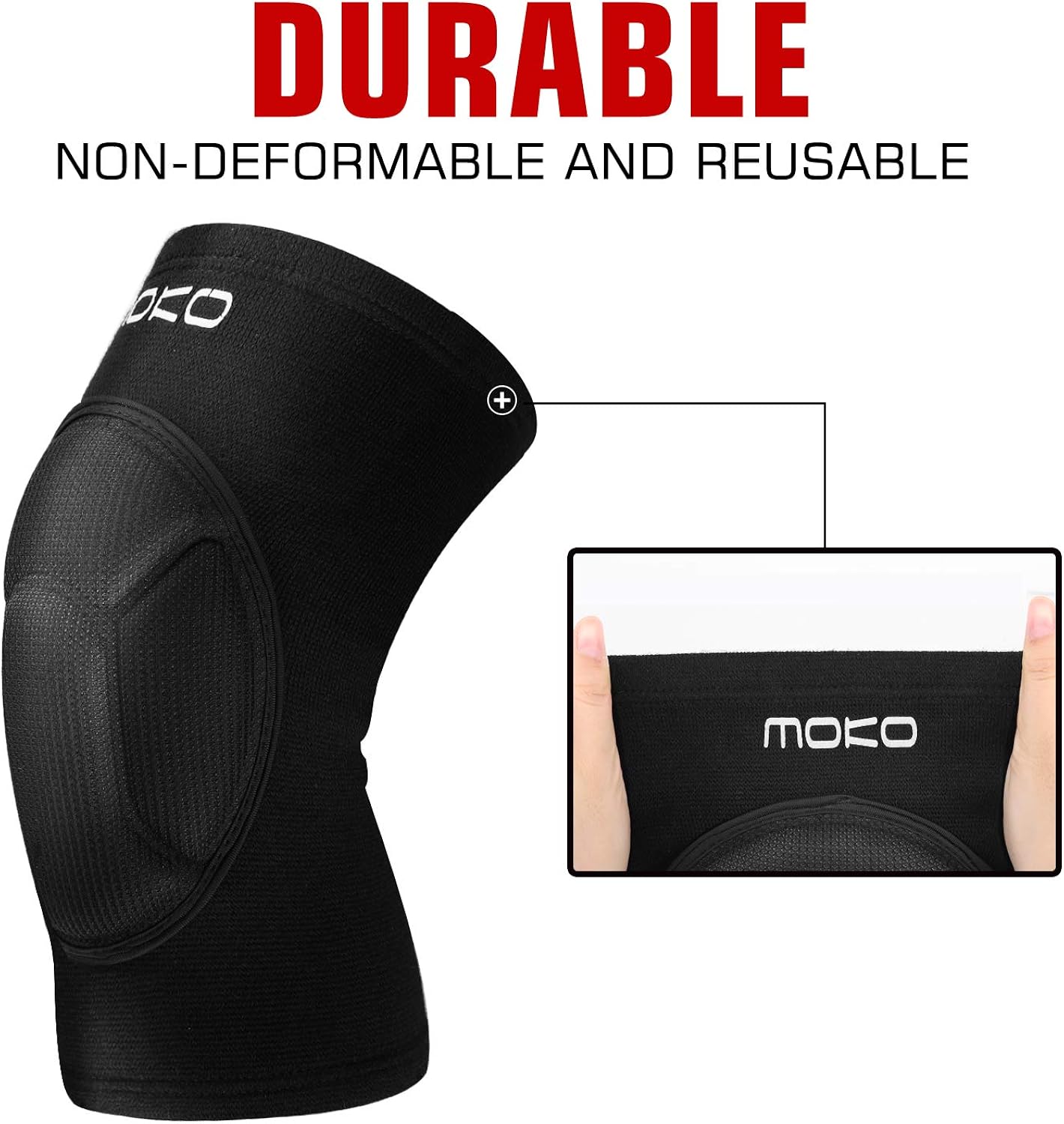 MoKo Knee Brace Support, Protective Volleyball Knee Pads, Professional Thick Sponge Compression Knee Sleeves for Dance Arthritis Joint Pain Relief Injury Recovery, Fit Men Women Youth, 1 Pair, Black : Clothing