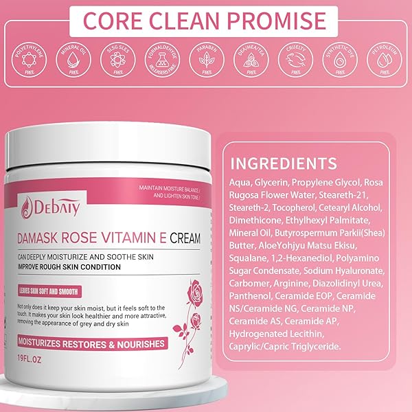 DEBAIY DAMASCUS ROSE VITAMIN E HYDRATION CREAM – GENTLE MOISTURIZER FOR FACE AND BODY AND HAND (19FL.OZ)