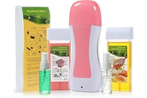 LIDDY DANCE Roll on Wax Kit for Sensitive Skin, Hair Removal Waxing Kit for Women and Men for Legs, Arms, Back, Chest, Bikini Area with 2 Soft Wax Honey & Rose, 1 Wax Strips, 1 Wax Melt Warmer Machine, 1 Pre-wax
