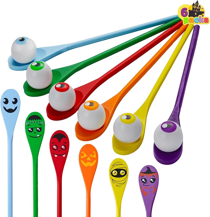 JOYIN Halloween Egg and Spoon Race Game Set 6 Spoons Eyeballs Witches