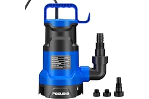 POXURIO 1HP Sump Pump, 5000GPH Submersible Sump Pump, 750W Utility Water Pump, 26FT Cord for Basement, Swimming Pool, Pond, Dirty Water