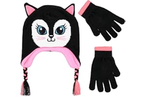 PEAK 2 PEAK Girls Knitted Animal Beanie Winter Hat & Glove Set – Warm Cold-Weather Accessories for Ages 4–9