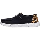 HEYDUDE Women's Wendy Wildcat Slip On Loafer | Leopard Print Upper | Elastic Laces, Easy On System, Removable Foam Insole, Lightweight Flexible Outsole, Textile Heel, Contrast Heel Panel