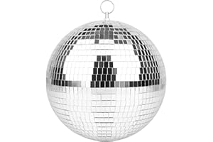 Mirror Ball for Disco DJ Club Party Wedding Home Decor, Muscab 10 Inch Disco Ball with Hanging Ring, Silver White