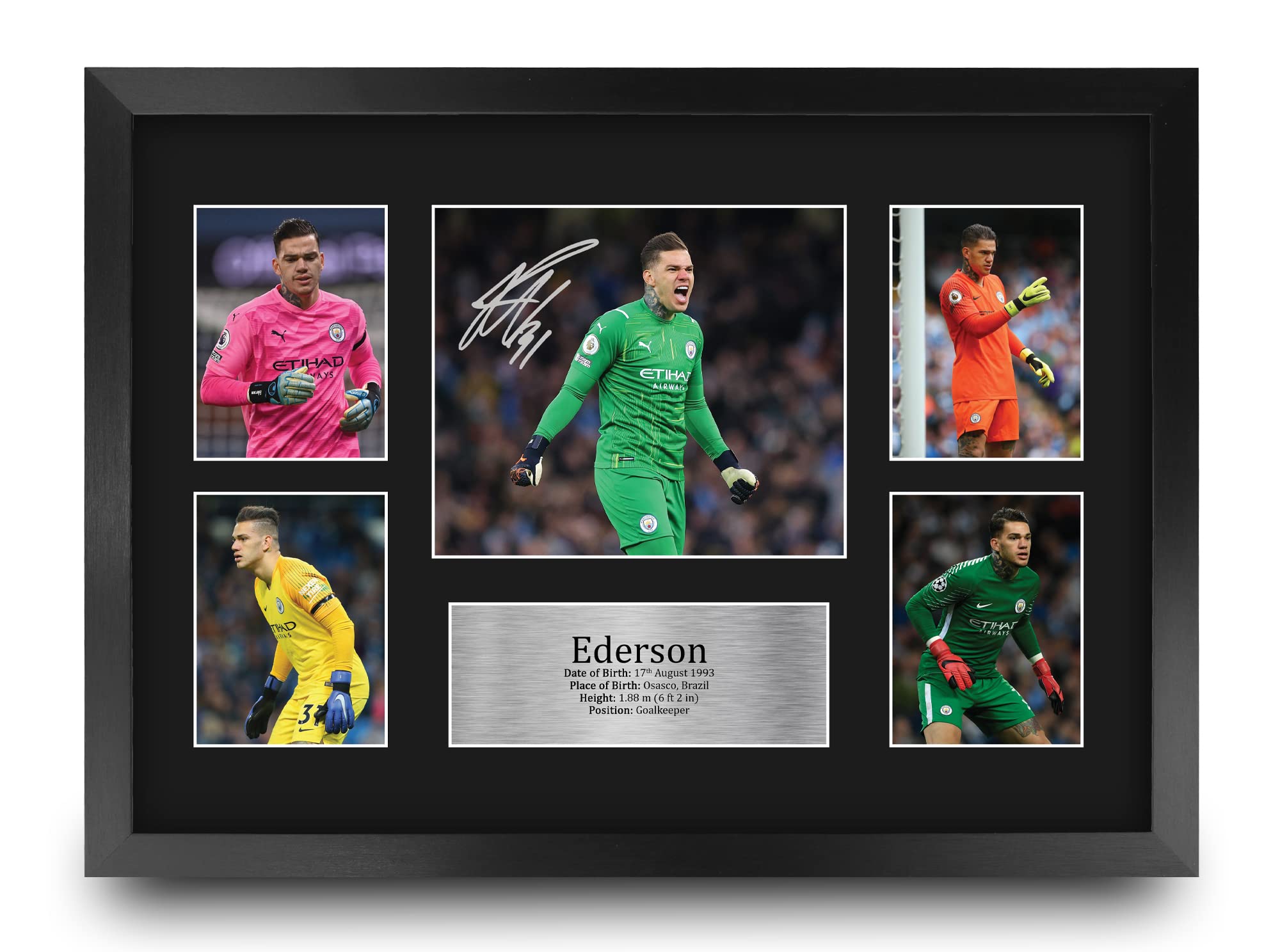 HWC Trading FR A3 Ederson Manchester City Printed Memorabilia Signed Autograph Photograph Display for Football Fans and Supporters - A3 Framed
