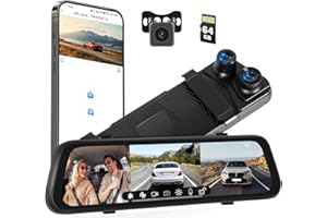 CAMECHO 3 Channel 1080P Rear View Mirror Camera with WiFi, 9.66" Touch Screen Triple Mirror Dash Cam Front and Rear Inside wi
