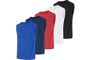 Poroka 5 Pack Boys UPF 50+ Tank Top Kids Sleeveless Dry Fit Active Shirt Youth Athletic Performance Undershirt