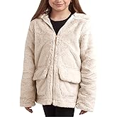 URBAN REPUBLIC Girls Fur Coat - Long Sleeve Soft Plush Teddy Coat Faux Fur Jacket for Girls with Hood and Pockets