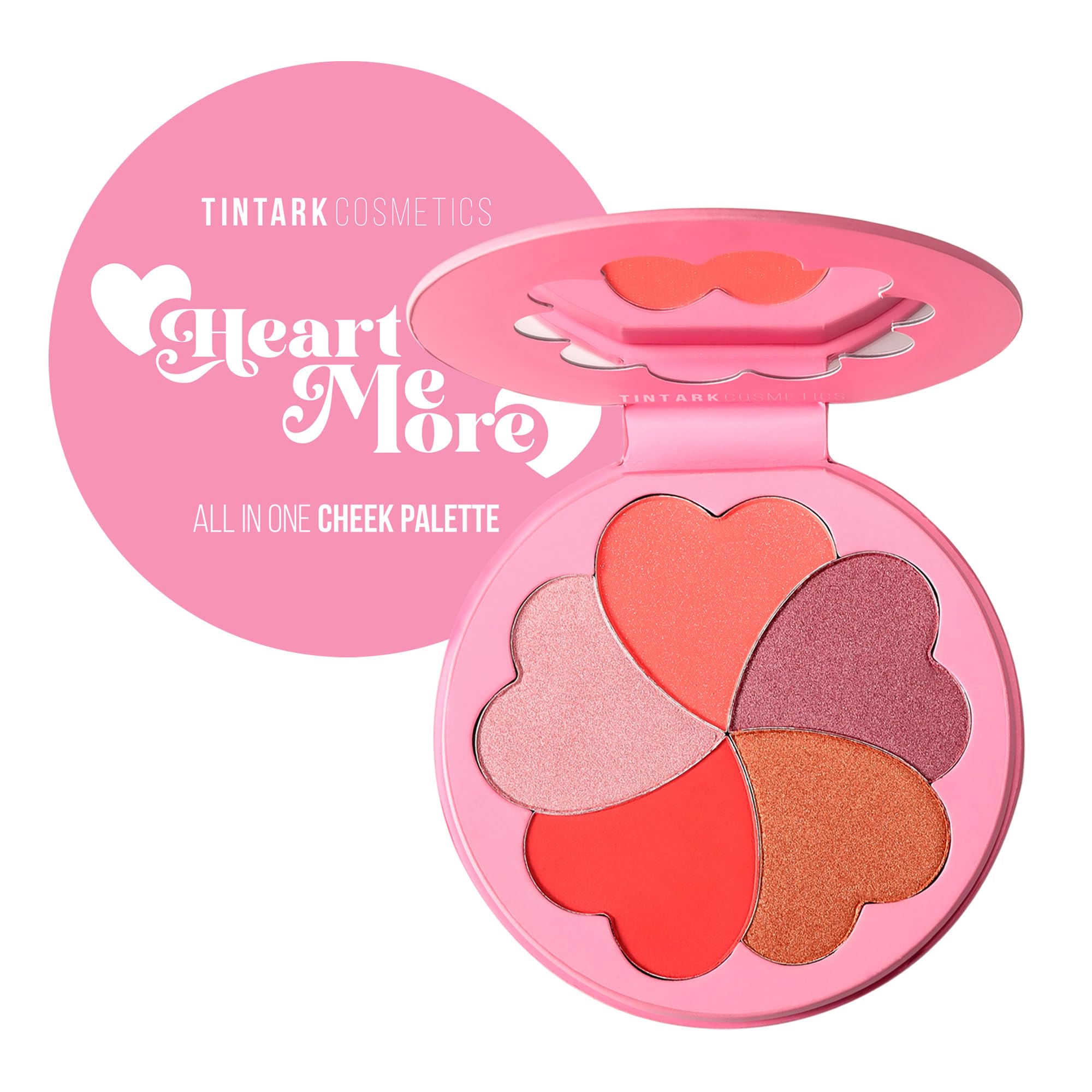 TINTARK Heart Me More Blush Palette, Bronzer Blush and Highlighter Palette, Cheek Blush Makeup, Talc Free, Bright Pink Blush Powder, Rose Purple Blusher Pallet, Peach Orange Glossier