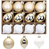 12 Pcs Gold Glass Christmas Ball Ornaments Set, Assorted Hanging Baubles for Christmas Tree, Vintage Blown Gold Decorations for Winter Holiday Xmas Tree Decor