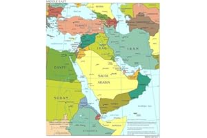 The Middle East Map Poster, Updated Political Geography Chart with Major Cities & Borders, Teaching Aid for Students, Teacher