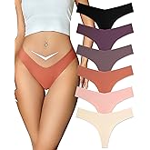 FINETOO Seamless Thongs for Women Sexy No Show Panties Invisible V-waisted Stretch Ladies Underwear 6 Pack