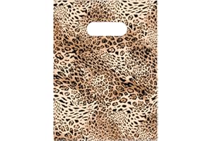Joyhey 100 Count 5.8" x 7.8" Plastic Merchandise Bags, Shopping Retail Boutique Bags with Die Cut Handles - Leopard Print