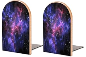 DEHOZO 2 Pack Wood Bookends, Galaxy Star Nebula Space Non-Skid Book Ends for Heave Books, Decorative Bookends for Shelves Desk, Book Stoppers Book Holders for Home Office Library School