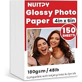 150 Sheets Glossy Photo Paper, 4in x 6in, 180GSM / 48lb | Inkjet Photo Printer Paper, Picture Paper for Photos, Calendars, Brochures, Cards, Menus