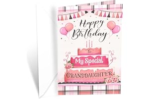 Prime Greetings Granddaughter Birthday Card, Made in America, Eco-Friendly, Thick Card Stock with Premium Envelope 5in x 7.75in, Packaged in Protective Mailer