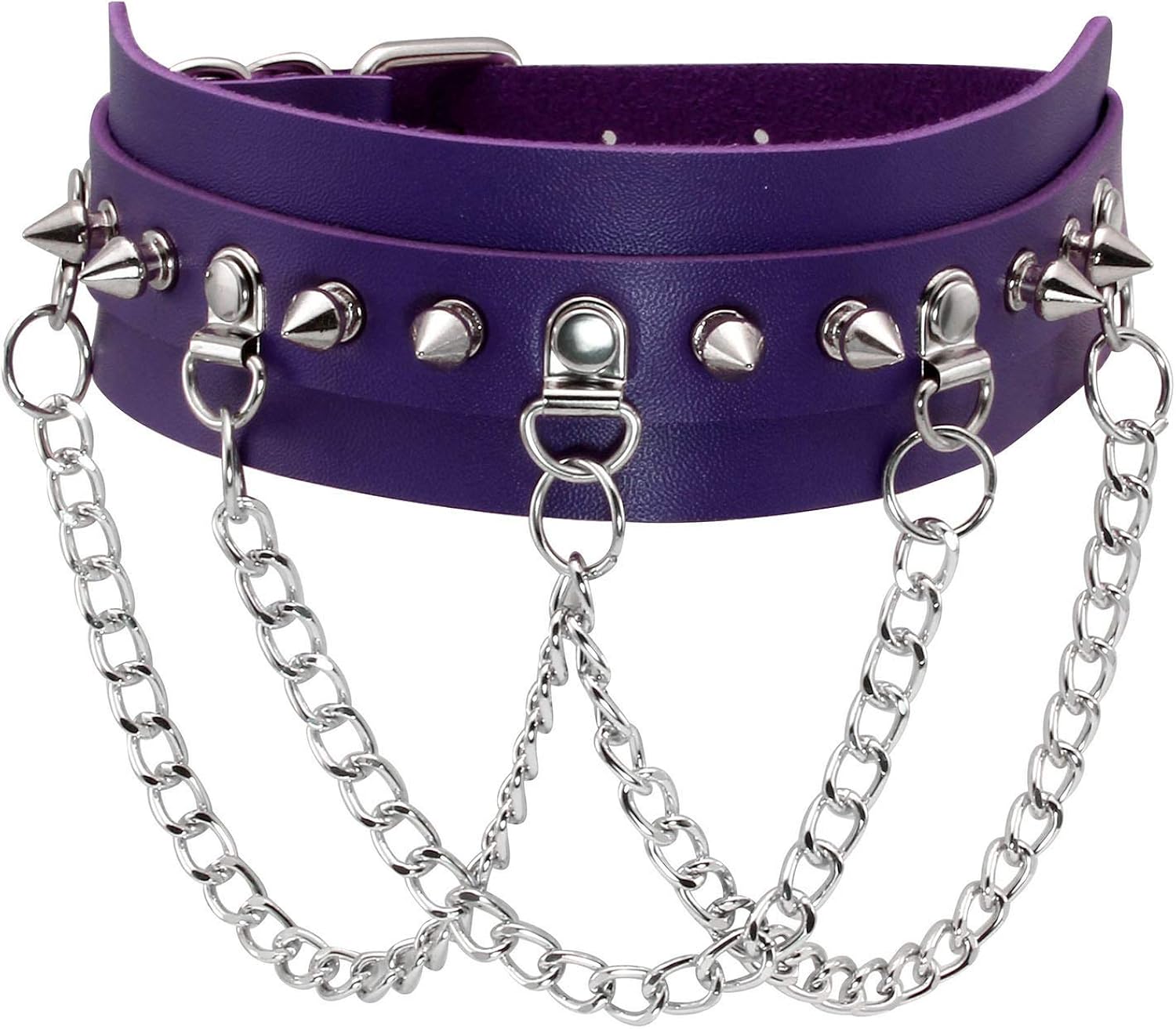 MILAKOO Women Purple Leather Collar Necklace with Allloy Chain Necklace Choker Gothic, 3-purple, White Spike