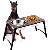 Elevated Dog Bowls for Medium and Large Dogs Wood Raised Bowl Stand with Two 1700ML (58oz) Stainless Steel Dog Food and Water Bowls,Non-Slip