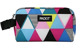 PackIt Freezable Snack Box, Triangle Stripes, Built with EcoFreeze Technology, Collapsible, Reusable, Zip Closure with Buckle Handle, Great for All Ages and Fresh Snacks on the go