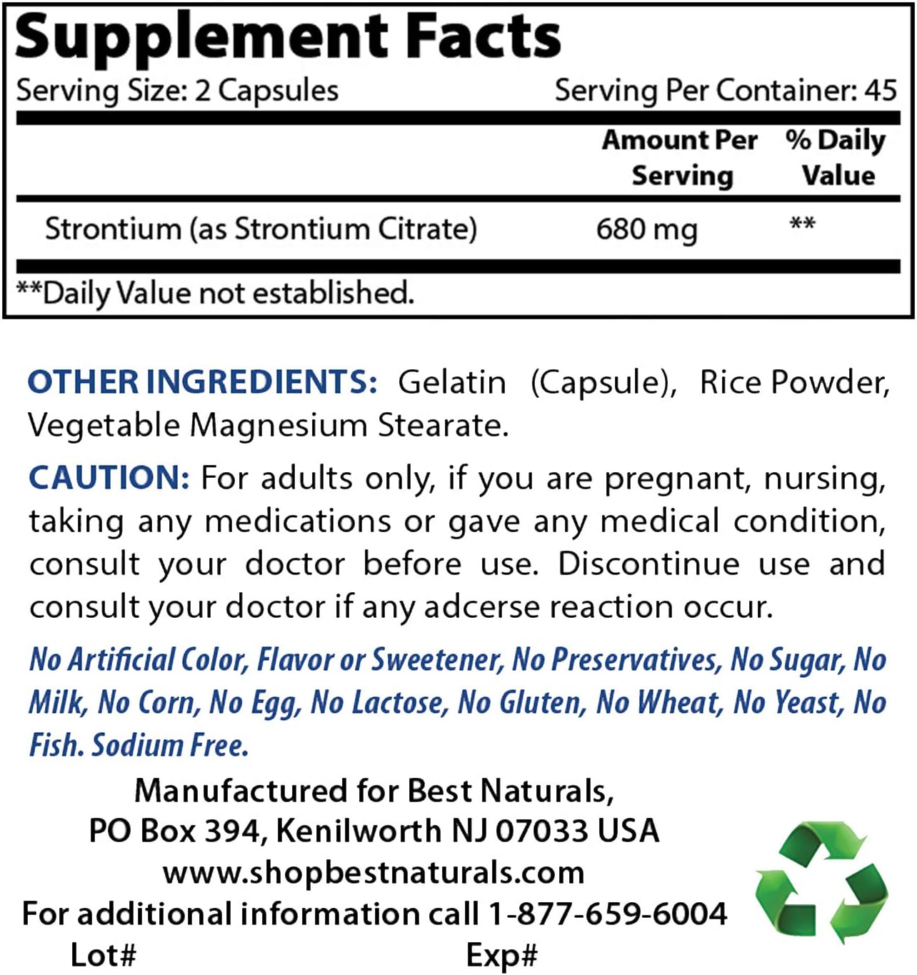 Best Naturals Strontium Bone Building Formula 680mg/serving 90 Capsules, 90 count (Pack of 1) - Image 3
