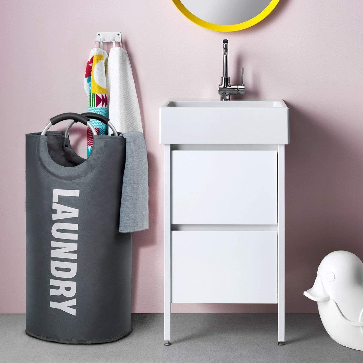 chrislley cesta para la ropa sucia (Oxford grande papelera plegable bolsa para la colada plegable lienzo Holder