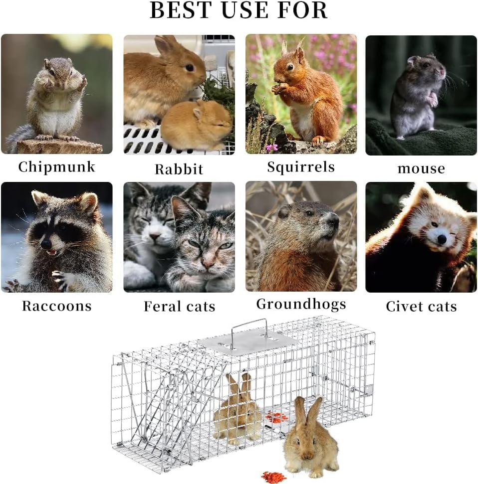 Homodoskey Animal Traps,Live Animal Trap for Cats,Rabbits, Squirrels,cat Trap for Stray Cats, Live Traps for Raccoons, Stainless Steel Foldable with Pedal Triggers (24 x 7 x 8 inches)