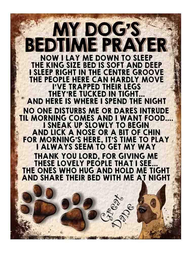 Shawprint Limited MY DOG'S BEDTIME PRAYER RETRO STYLE METAL TIN SIGN/PLAQUE DOG BREEDS (Cute Great Dane)